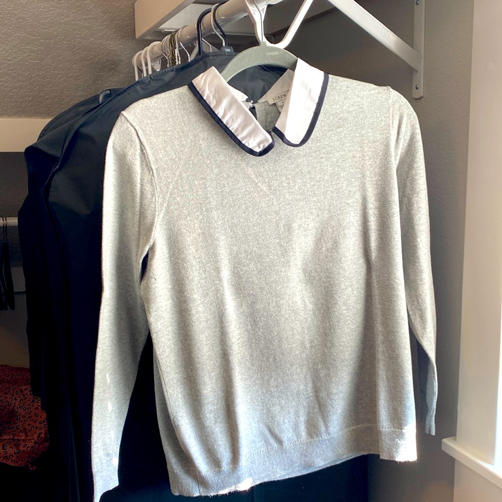 J. Crew gray sweater with Peter Pan collar